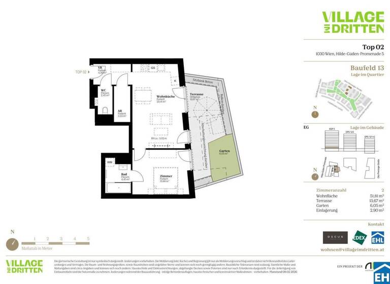 Wohnung zum Kauf - Erstbezug 398.000 € 2 Zimmer 51,8 m² EG Hilde-Güden-Promenade Wien 1030