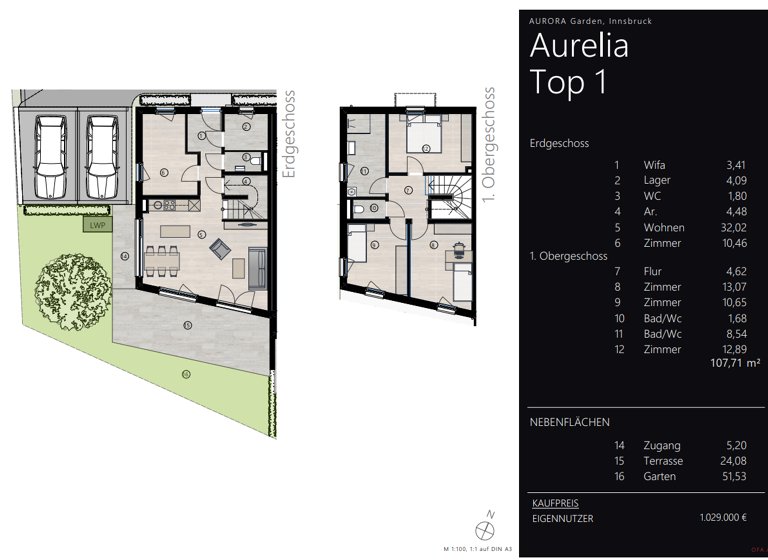 Reihenendhaus zum Kauf - Erstbezug provisionsfrei 1.029.000 € 5 Zimmer 107,7 m² Vögelebichl 57+58 Hötting Innsbruck 6020