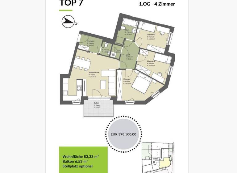 Wohnung zum Kauf provisionsfrei 398.500 € 4 Zimmer 83,3 m² Kritzendorf 3420
