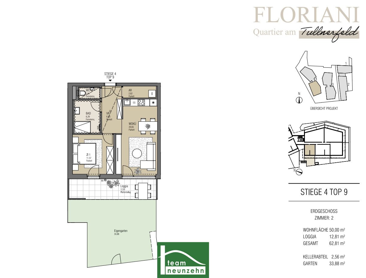 Wohnung zum Kauf 238.500 € 2 Zimmer 50 m²<br/>Wohnfläche EG<br/>Geschoss Florianipark 2 Judenau 3441