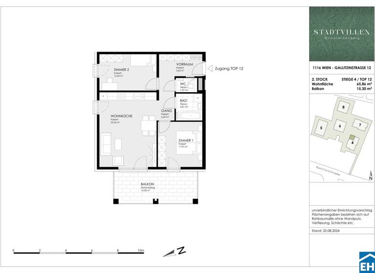Wohnung zum Kauf - Erstbezug 522.500 € 3 Zimmer 65,9 m² 2. Geschoss Erdbrustgasse Wien 1160
