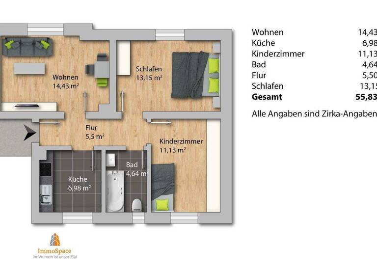 Wohnung zum Kauf 265.000 € 3 Zimmer 55,8 m² Pfersee Augsburg 86157