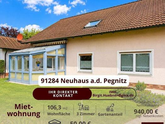Wohnung zur Miete 940 € 3 Zimmer 106,3 m² EG frei ab sofort Neuhaus Neuhaus a.d.Pegnitz 91284
