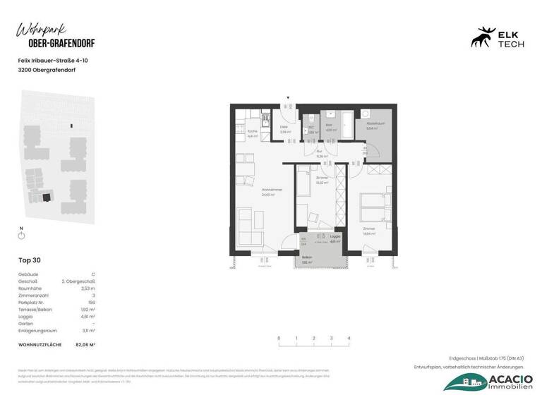 Wohnung zur Miete - Erstbezug 830 € 3 Zimmer 82,1 m² 2. Geschoss Felix Iribauer-Straße Ober-Grafendorf 3200