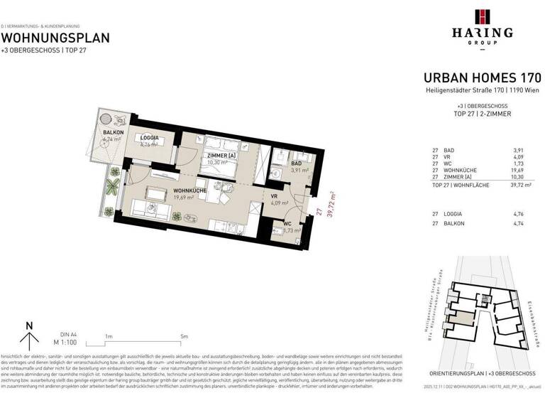 Wohnung zum Kauf - Erstbezug 329.500 € 2 Zimmer 39,7 m² 3. Geschoss Heiligenstädter Straße 170 Wien 1190
