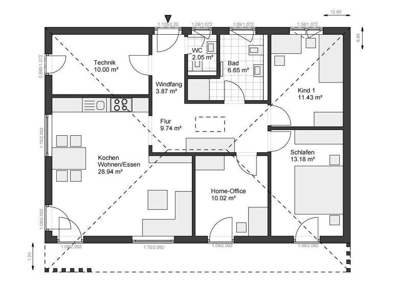 Bungalow zum Kauf provisionsfrei 314.709 € 4 Zimmer 95 m² 523 m² Grundstück Amt Tessin 18195
