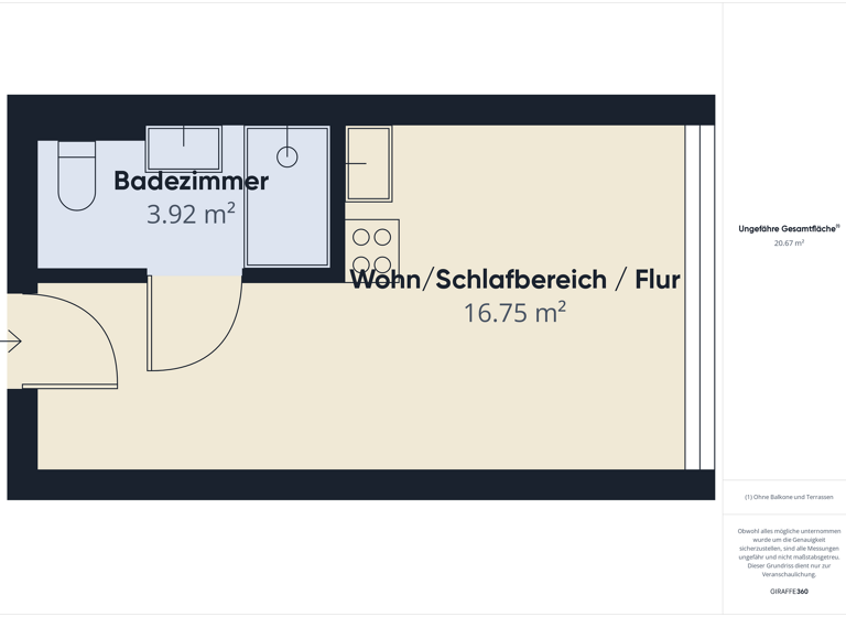 Studio zur Miete 720 € 1 Zimmer 19,3 m² 1. Geschoss frei ab 01.03.2026 Vorgartenstraße 204 Wien 1020