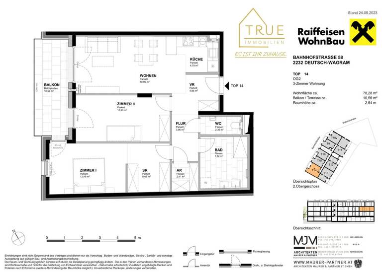 Terrassenwohnung zum Kauf - Erstbezug provisionsfrei 347.800 € 3 Zimmer 78,3 m² 2. Geschoss Deutsch-Wagram 2232