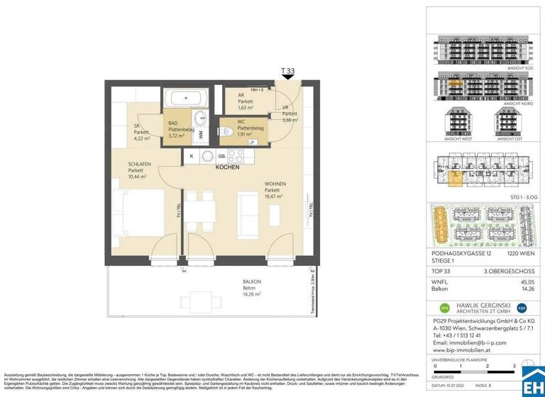 Wohnung zum Kauf 250.000 € 2 Zimmer 45,1 m² 3. Geschoss Podhagskygasse 12 Wien 1220