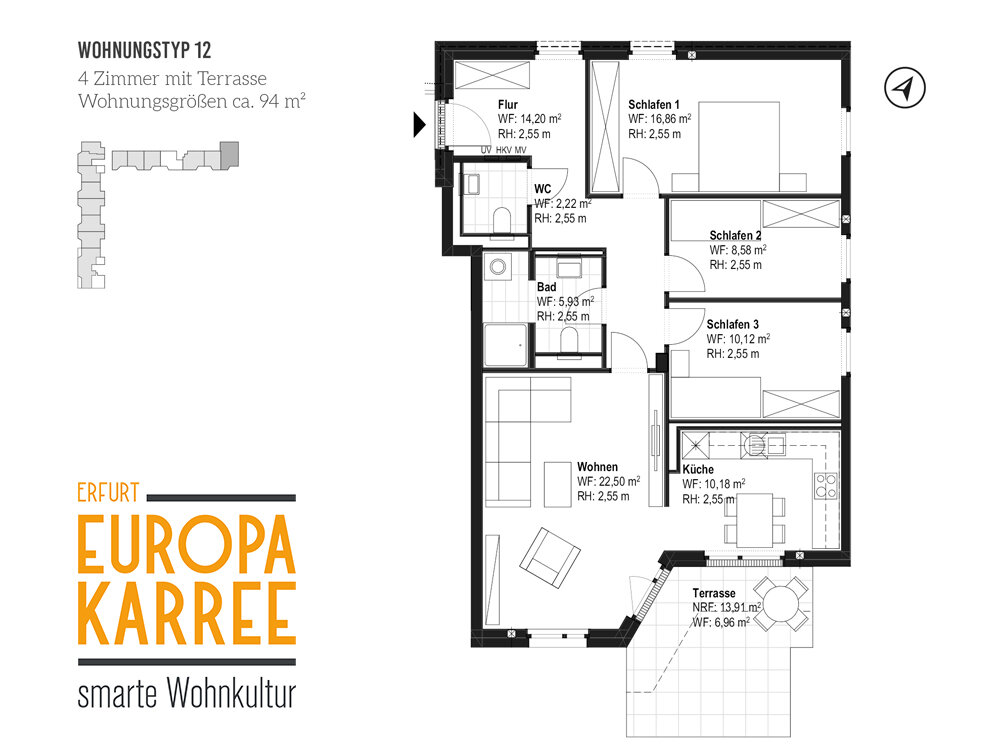 Wohnung zum Kauf provisionsfrei 446.000 € 4 Zimmer 94,2 m²<br/>Wohnfläche EG<br/>Geschoss 31.12.2026<br/>Verfügbarkeit Europaplatz 2-4 Gispersleben Erfurt-Gispersleben 99091