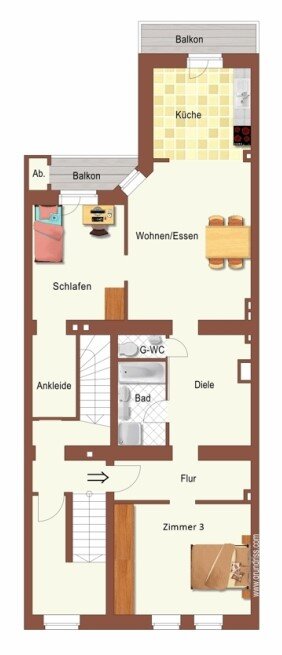 Wohnung zur Miete 1.700 € 3 Zimmer 95 m²<br/>Wohnfläche Heinrichstr. 91 Mörsenbroich Düsseldorf 40470