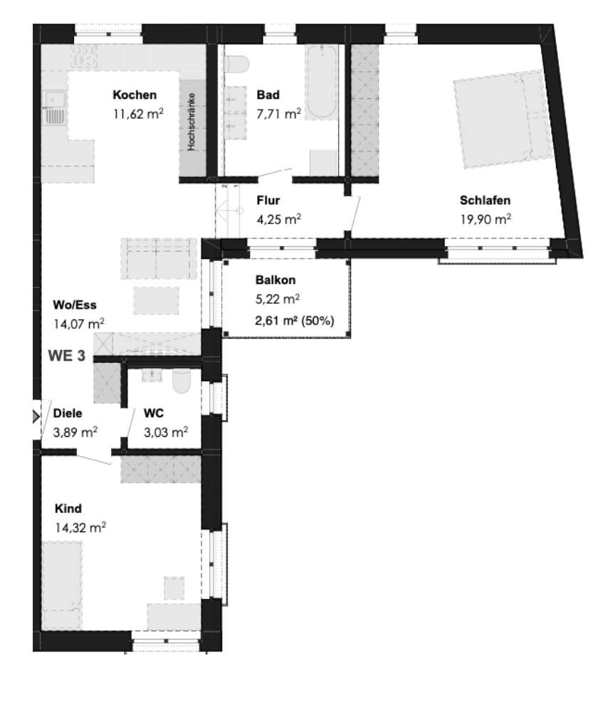 Wohnung zum Kauf 479.000 € 3 Zimmer 81,4 m²<br/>Wohnfläche 1.<br/>Geschoss Merching Merching 86504