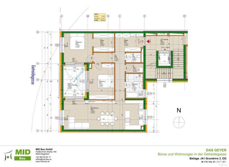 Wohnung zur Miete - Erstbezug 1.554 € 3 Zimmer 111 m² frei ab 01.04.2026 Innere Stadt Klagenfurt,02.Bez.:Innere Stadt 9020