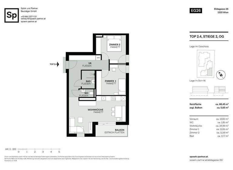 Wohnung zum Kauf - Erstbezug 544.000 € 3 Zimmer 68,5 m² 1. Geschoss Elidagasse 26 Wien, Donaustadt 1220