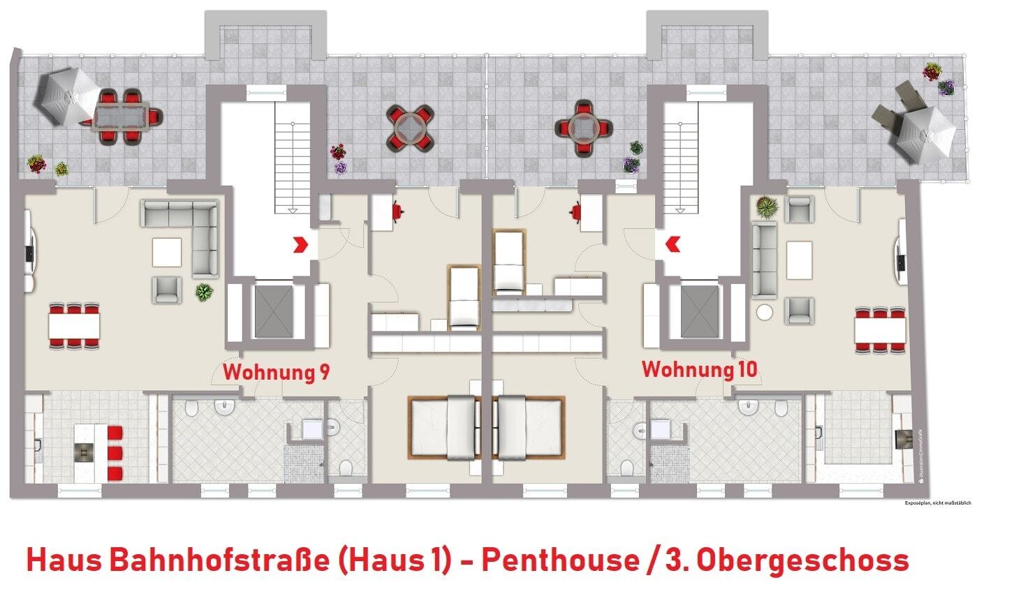 Penthouse zum Kauf provisionsfrei 682.400 € 3 Zimmer 139,3 m²<br/>Wohnfläche 3.<br/>Geschoss Bahnhofstraße 16-20 Rhede Rhede 46414