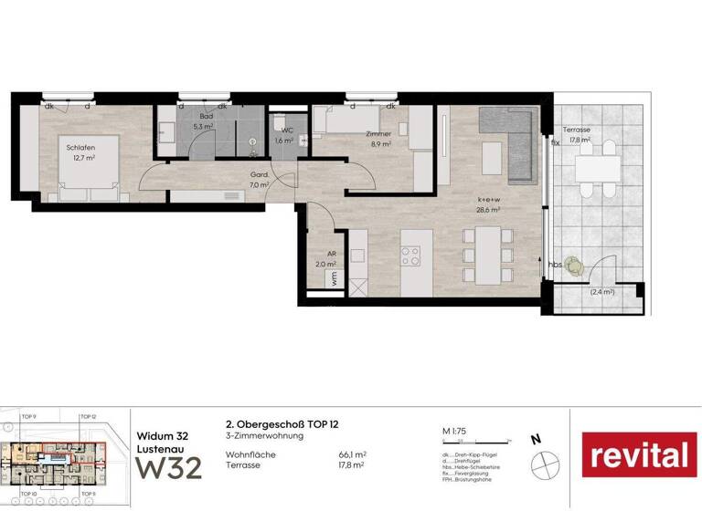 Terrassenwohnung zum Kauf - Erstbezug 522.000 € 3 Zimmer 66 m² 2. Geschoss Widum 32 Lustenau 6890