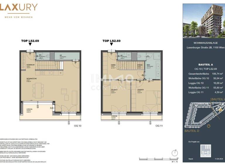 Maisonette zum Kauf - Erstbezug provisionsfrei 950.000 € 3 Zimmer 102,6 m² 9. Geschoss Wien 1100
