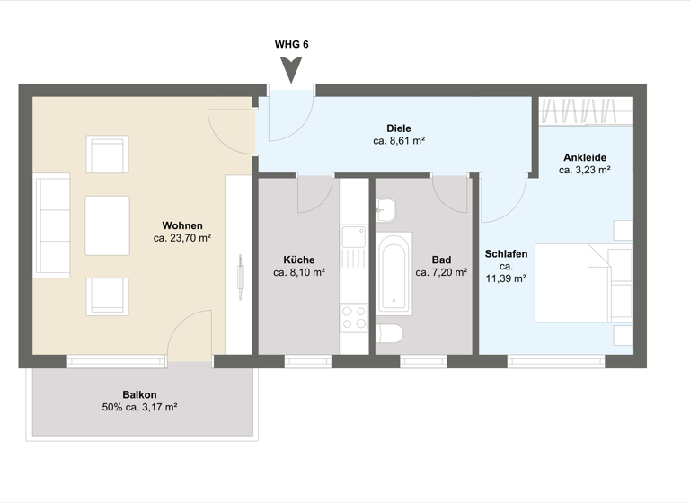 Wohnung zum Kauf - Erstbezug provisionsfrei 285.000 € 2 Zimmer 65,5 m² 1. Geschoss Bleidenstadt Taunusstein 65232
