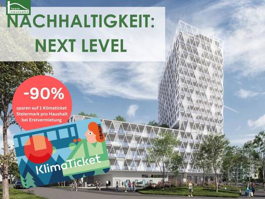 Wohnung zur Miete - Erstbezug 1.090 € 4 Zimmer 87,3 m² 8. Geschoss Kärntner Straße 1 Gries Graz 8020