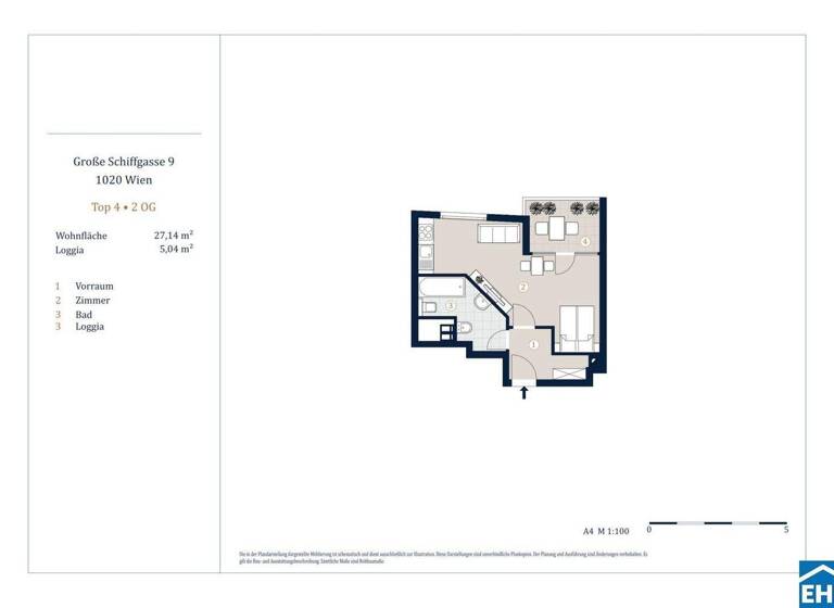 Studio zum Kauf - Erstbezug 299.000 € 1 Zimmer 27,2 m² 2. Geschoss Große Schiffgasse Wien 1020