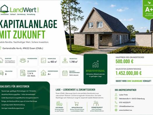 Mehrfamilienhaus zum Kauf 500.000 € 21 Zimmer 482,7 m² 2.103 m² Grundstück Essen Essen (Oldenburg) 49632