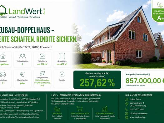 Mehrfamilienhaus zum Kauf - Erstbezug provisionsfrei 857.000 € 8 Zimmer 214,3 m² 461,4 m² Grundstück Edewecht Edewecht 26188