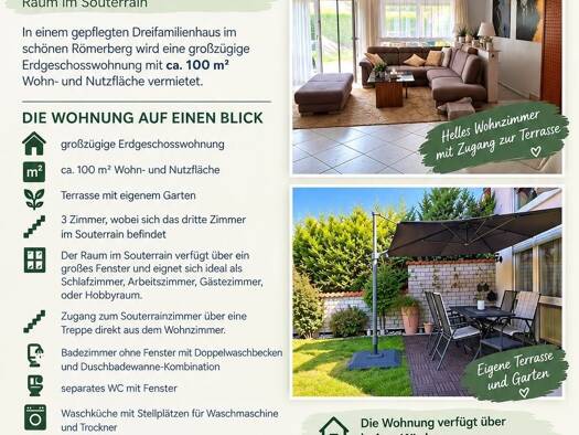 Terrassenwohnung zur Miete 1.100 € 2 Zimmer 100 m² Geschoss EG/2 frei ab 15.10.2026 Heiligenstein Römerberg 67354