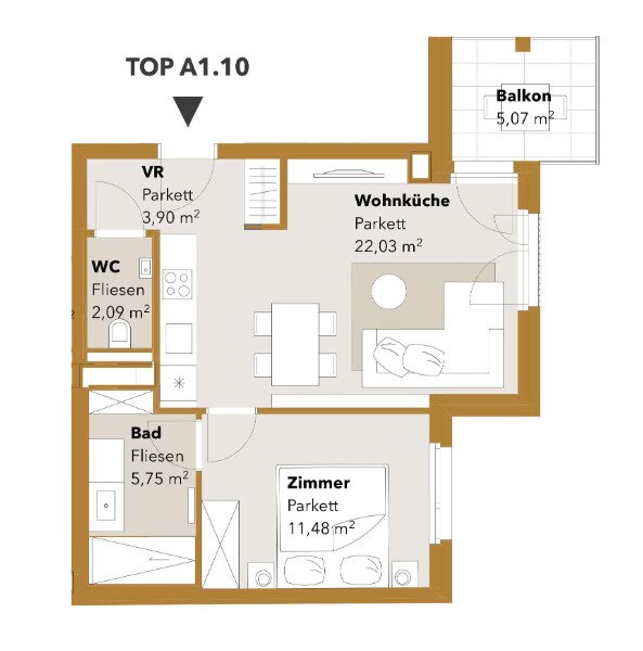 Wohnung zur Miete 1.032 € 2 Zimmer 45,2 m²<br/>Wohnfläche 3.<br/>Geschoss Wien 1120