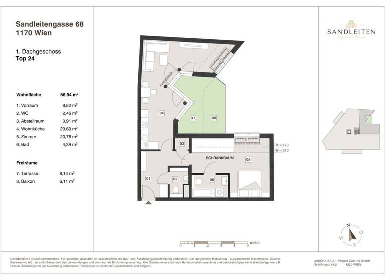Wohnung zum Kauf - Erstbezug 597.000 € 2 Zimmer 66,9 m² 5. Geschoss Wien,Hernals 1170
