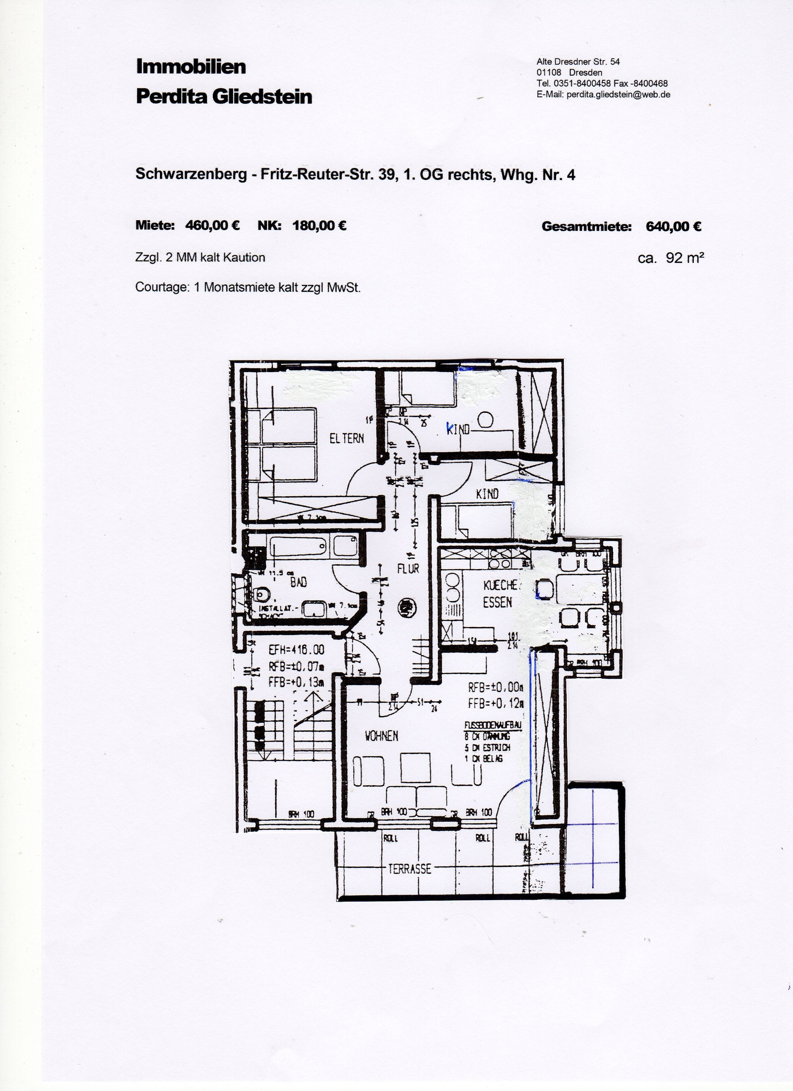 Wohnung zur Miete 640 € 3 Zimmer 92 m²<br/>Wohnfläche EG<br/>Geschoss Fritz-Reuter-Str. 39 Schwarzenberg Schwarzenberg/Erzgeb. 08340