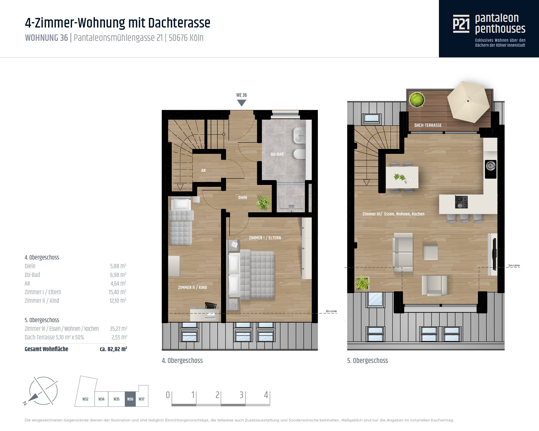 Penthouse zum Kauf 640.000 € 4 Zimmer 82,8 m²<br/>Wohnfläche 4.<br/>Geschoss ab sofort<br/>Verfügbarkeit Pantaleonsmühlengasse 21 Altstadt - Süd Köln 50676