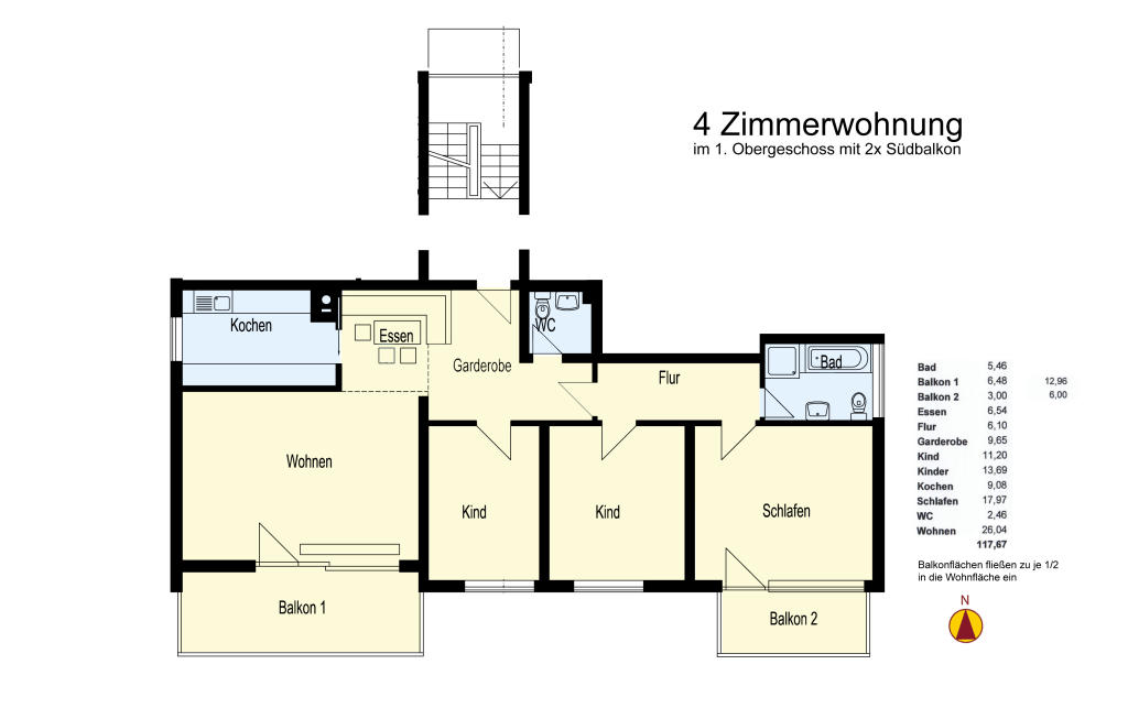 Wohnung zum Kauf provisionsfrei 459.000 € 4 Zimmer 118 m²<br/>Wohnfläche 2.<br/>Geschoss ab sofort<br/>Verfügbarkeit Südring 24 Bad Krozingen Bad Krozingen 79189