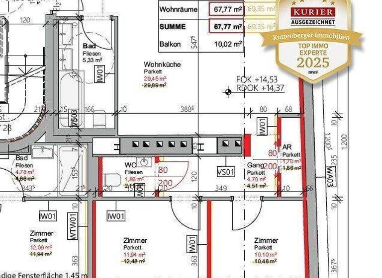 Terrassenwohnung zum Kauf - Erstbezug 419.000 € 3 Zimmer 67,8 m² 4. Geschoss Wien 1100
