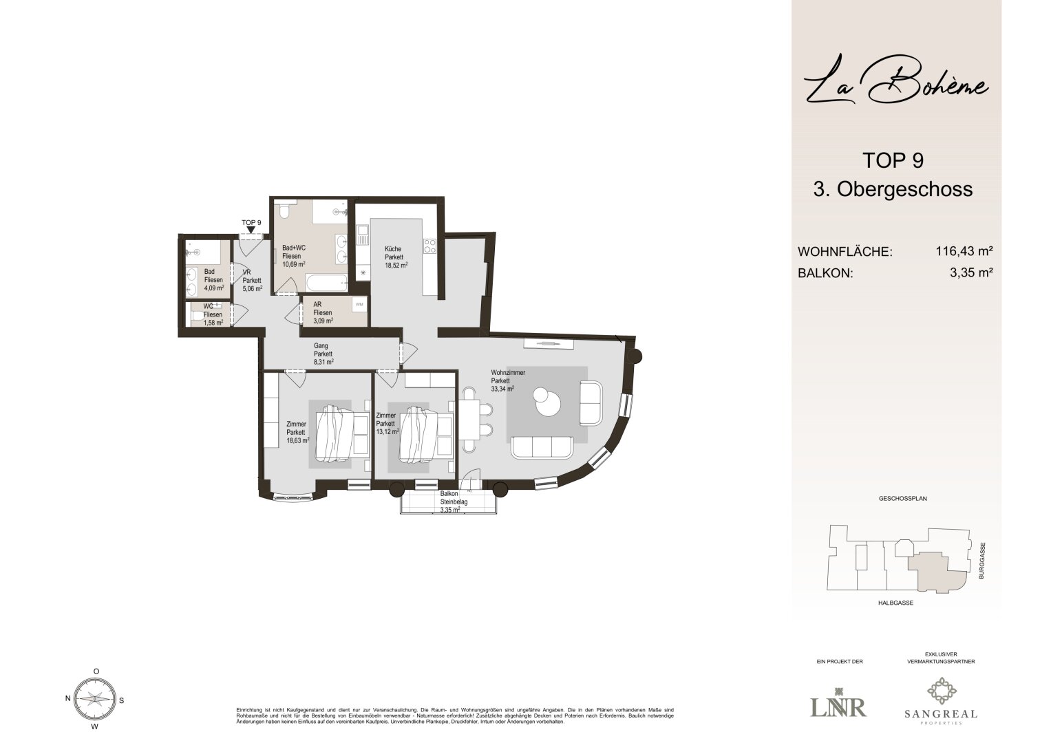 Wohnung zum Kauf 1.070.000 € 3 Zimmer 116,4 m²<br/>Wohnfläche 3.<br/>Geschoss Wien 1070