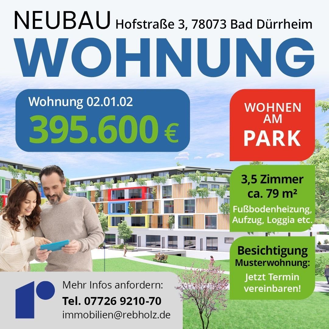 Wohnung zum Kauf provisionsfrei 395.600 € 3,5 Zimmer 79 m²<br/>Wohnfläche 1.<br/>Geschoss Hofstraße 3 Bad Dürrheim Bad Dürrheim 78073