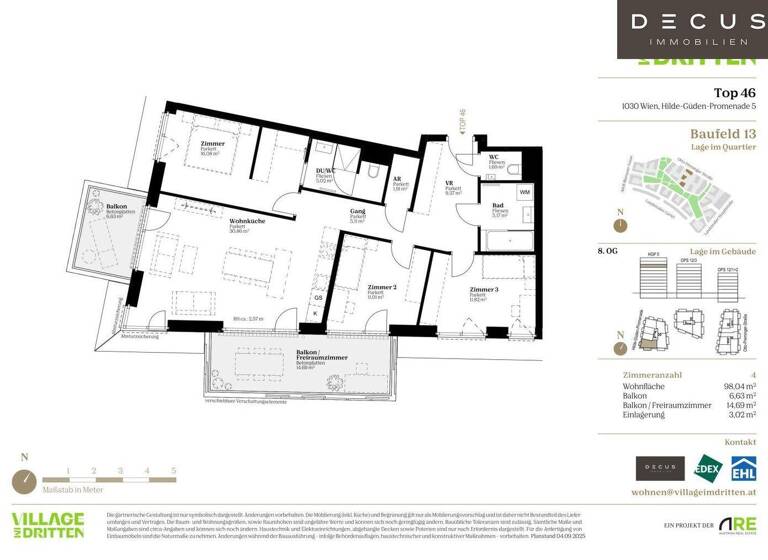 Wohnung zum Kauf - Erstbezug 806.000 € 4 Zimmer 98 m² 8. Geschoss Wien 1030