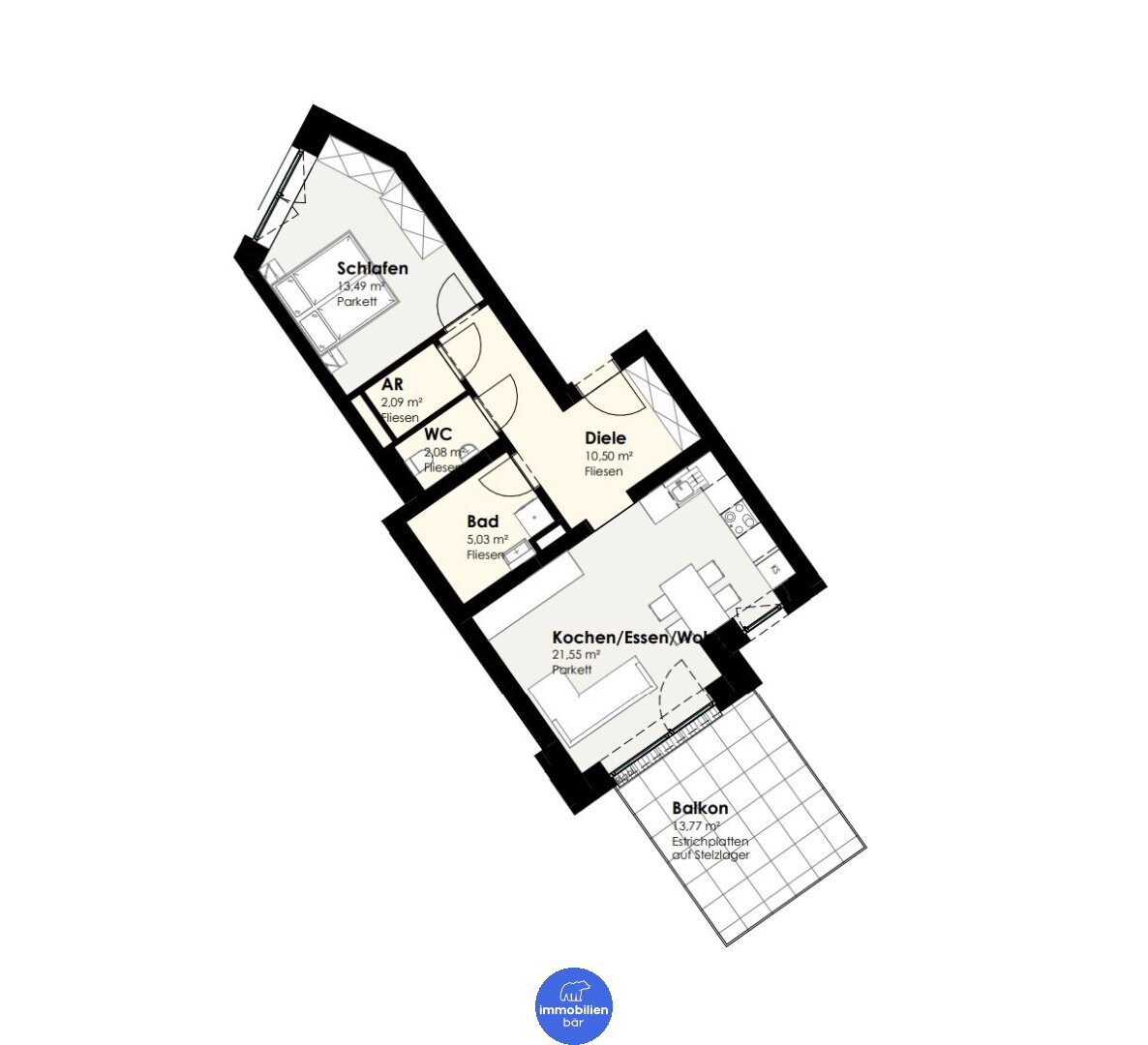 Wohnung zum Kauf 243.593 € 2 Zimmer 54,7 m²<br/>Wohnfläche 2.<br/>Geschoss ab sofort<br/>Verfügbarkeit Leumühle 1 Pupping 4070