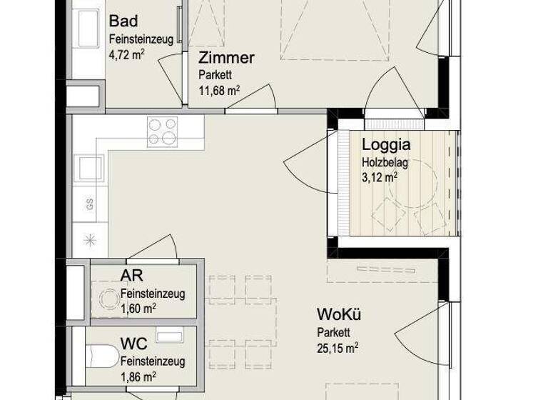 Wohnung zur Miete 1.188 € 2 Zimmer 52 m² 2. Geschoss frei ab 01.05.2026 Wien 1070
