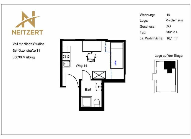 Wohnung zur Miete 995 € 1 Zimmer 16,1 m²<br/>Wohnfläche ab sofort<br/>Verfügbarkeit Marburg Marburg 35039