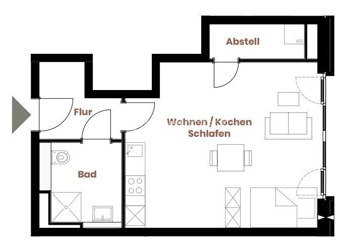 Wohnung zur Miete 699 € 1 Zimmer 41,2 m²<br/>Wohnfläche 3.<br/>Geschoss Häfen - Handelshäfen Bremen 28217