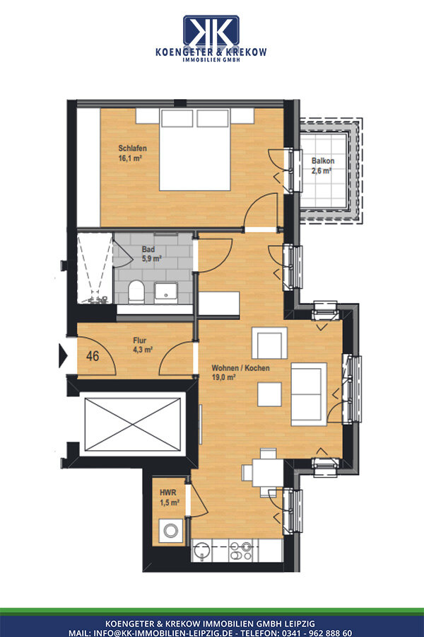 Wohnung zur Miete 692 € 2 Zimmer 49,4 m²<br/>Wohnfläche 3.<br/>Geschoss Prager Straße 105 Reudnitz-Thonberg Leipzig 04317