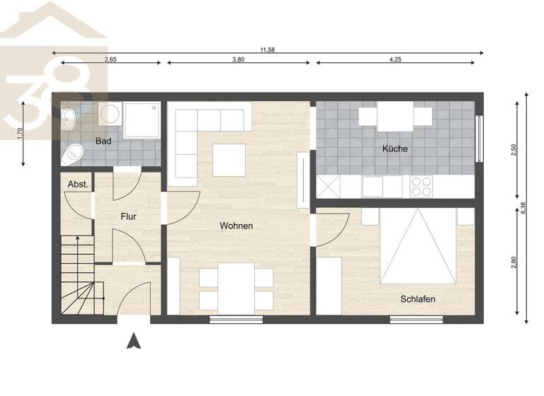 Wohnung zur Miete 530 € 2 Zimmer 55 m² EG frei ab 01.03.2026 Vorsfelde Wolfsburg 38448
