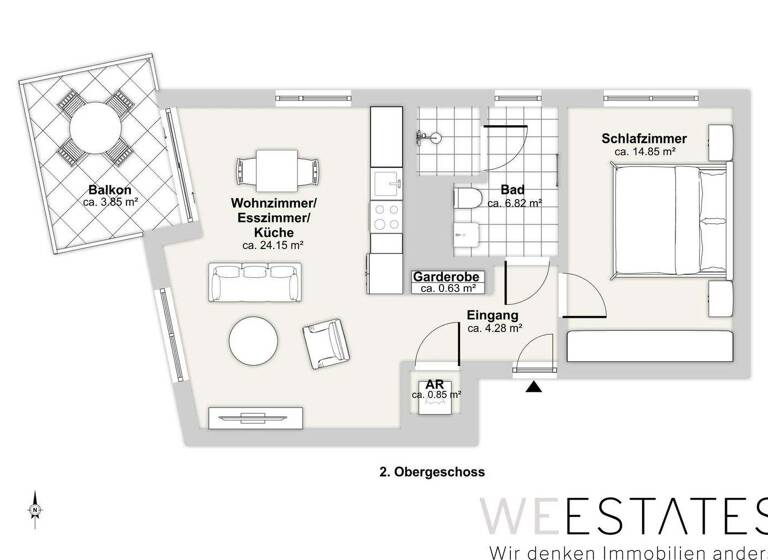 Wohnung zur Miete - Erstbezug 1.400 € 2 Zimmer 55,4 m² 2. Geschoss Heerdt Düsseldorf 40549
