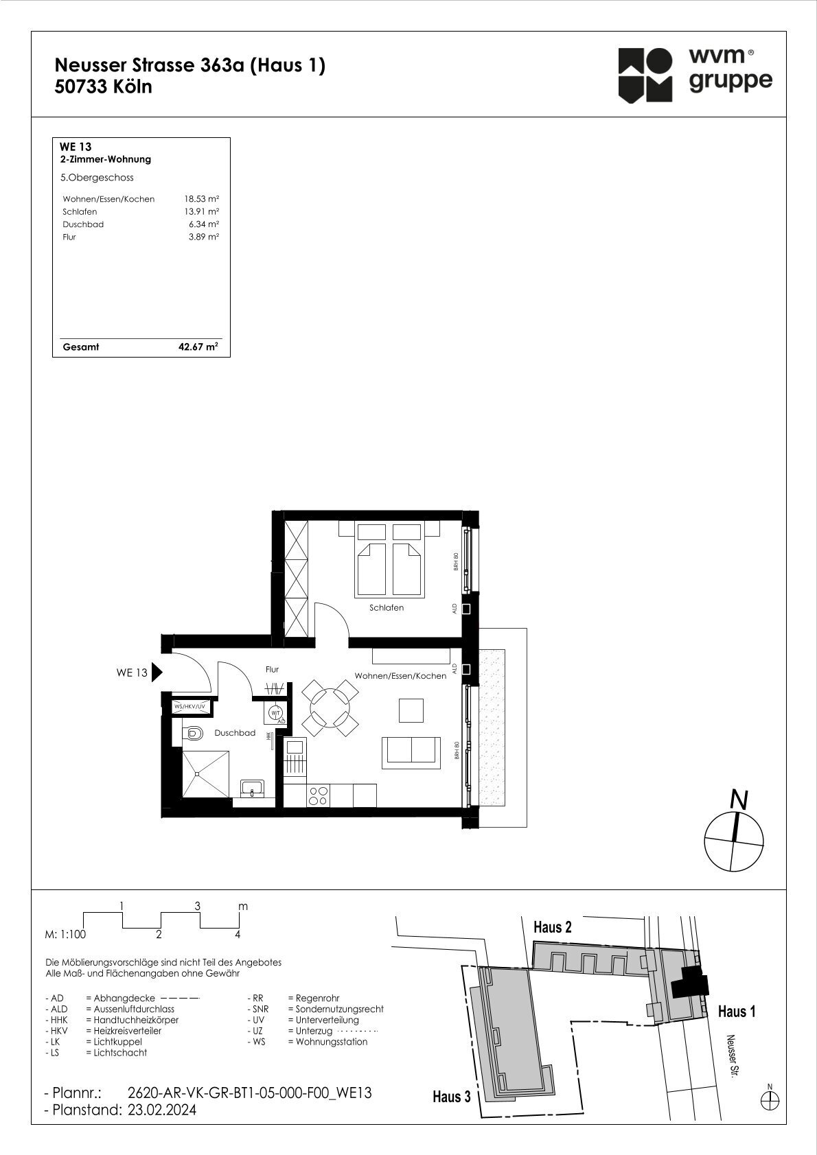 Wohnung zum Kauf provisionsfrei 329.900 € 2 Zimmer 42,7 m²<br/>Wohnfläche 5.<br/>Geschoss Neusser Straße 363 a Nippes Köln 50733