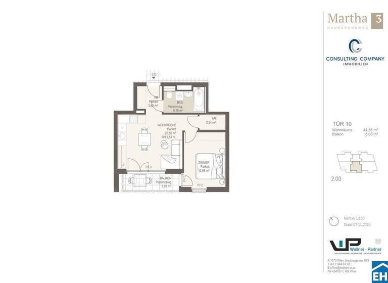 Wohnung zum Kauf - Erstbezug 253.700 € 2 Zimmer 44,6 m² 2. Geschoss Hausgrundweg Wien 1220