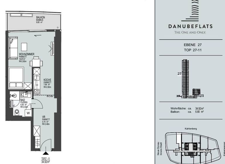 Studio zur Miete - Erstbezug 1.890 € 1 Zimmer 34,9 m² 27. Geschoss Wagramer Straße Wien 1220