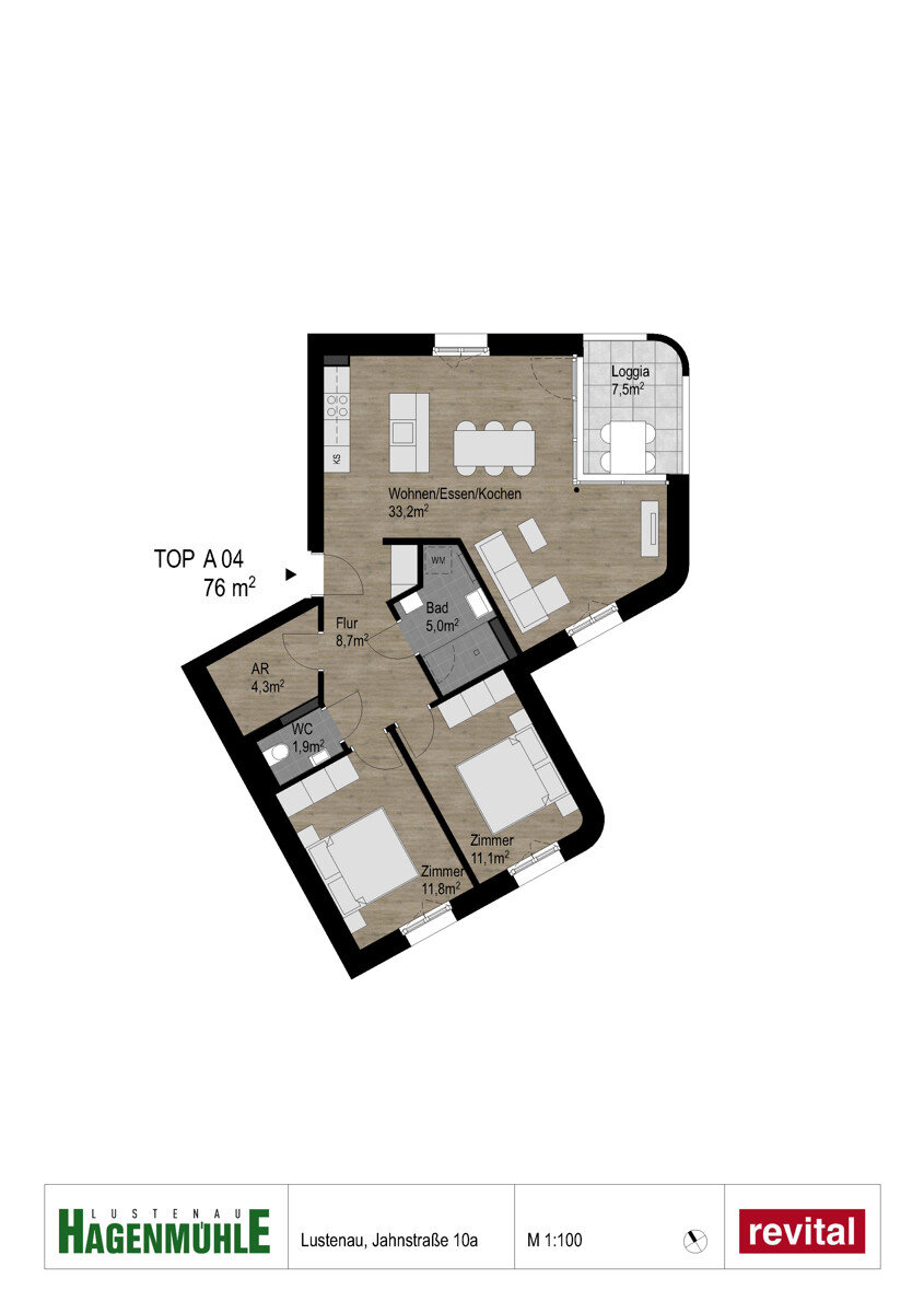 Terrassenwohnung zur Miete 992 € 3 Zimmer 76 m²<br/>Wohnfläche EG<br/>Geschoss Jahnstraße 10a, Top A.04 Lustenau 6890