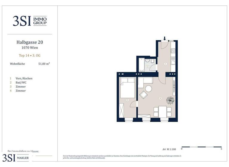 Wohnung zum Kauf 370.000 € 2 Zimmer 51 m² 3. Geschoss Halbgasse 20 Wien 1070