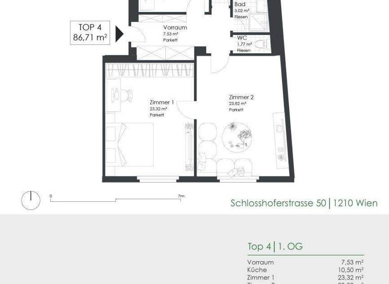 Wohnung zum Kauf 389.900 € 4 Zimmer 86,7 m² 1. Geschoss Schloßhofer Straße 50 Wien 1210