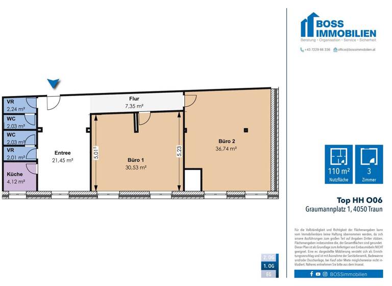 Büro zur Miete 761 € 3 Zimmer Graumannplatz 1 Traun 4050